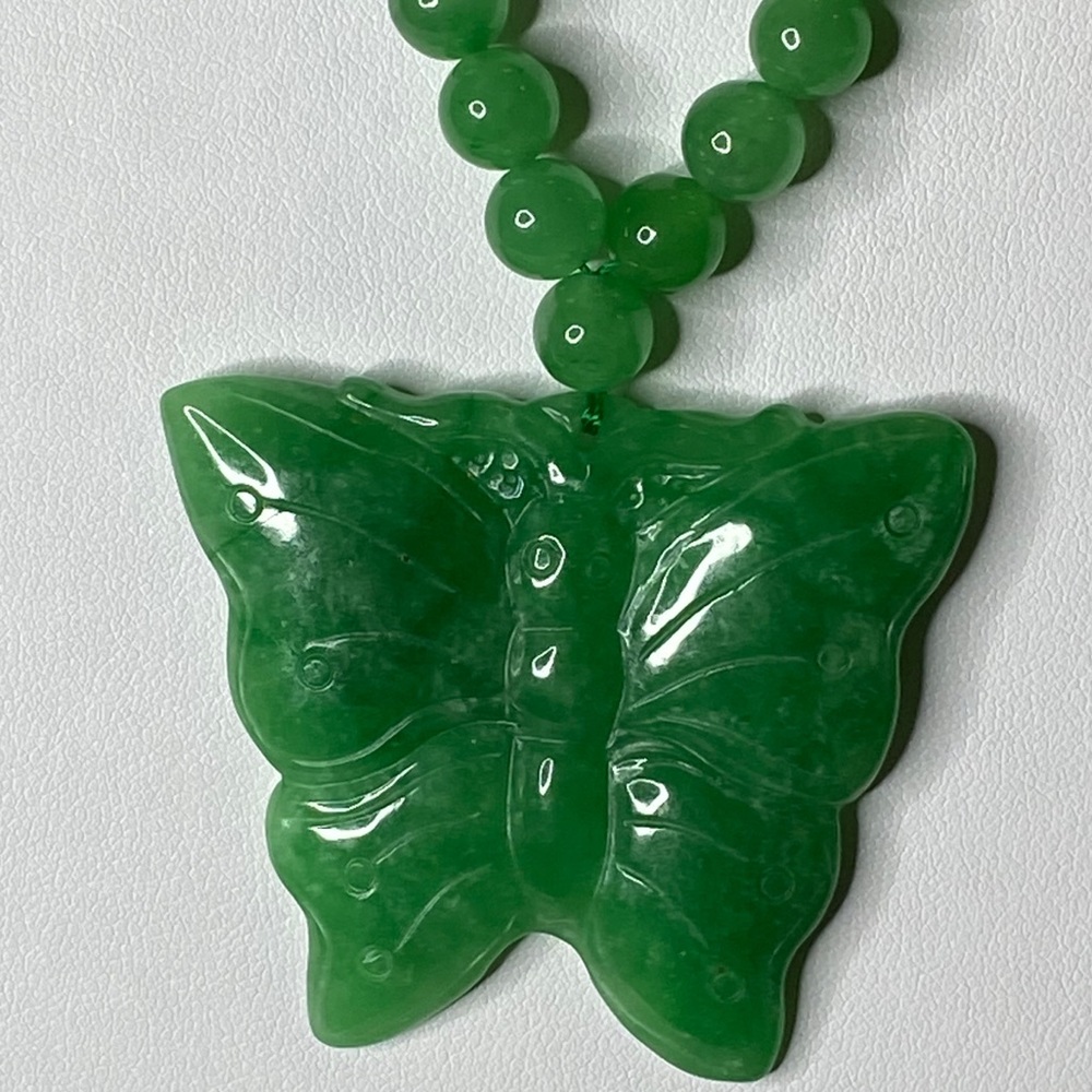 Beautiful Green Jade Carved Butterfly Necklace